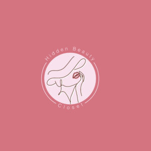 Hidden beauty closet logo concept for a fashion brand with Arabic calligraphy and archival arch motif in royal blue gold and white
