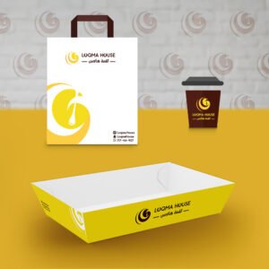 Louqma mockup image showing brand identity concepts in a clean Muscat style