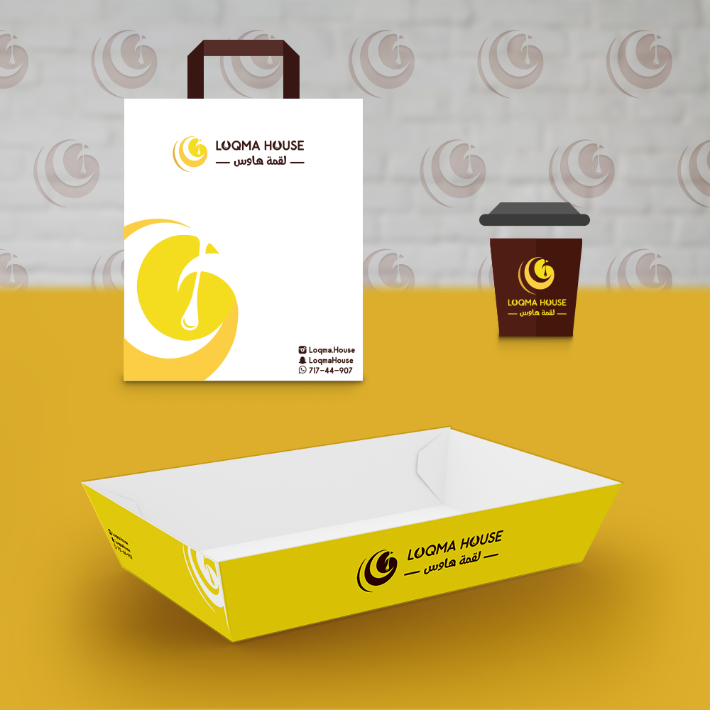 Louqma mockup image showing brand identity concepts in a clean Muscat style