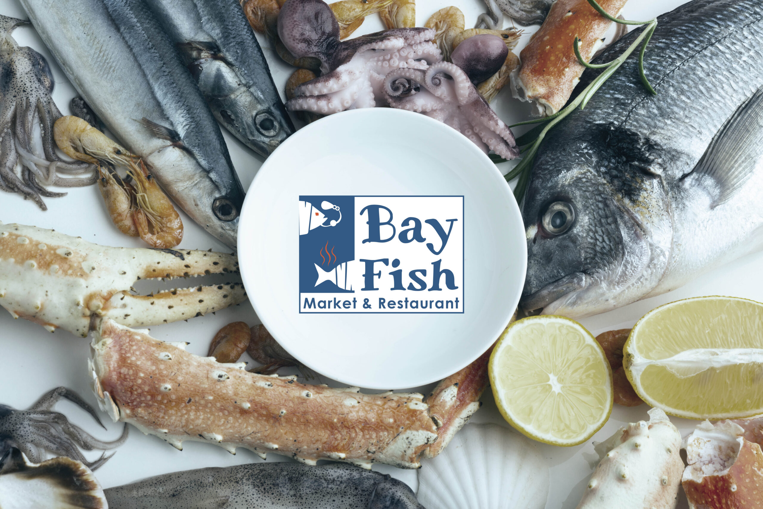 Logo concept for a Bay Fish seafood restaurant