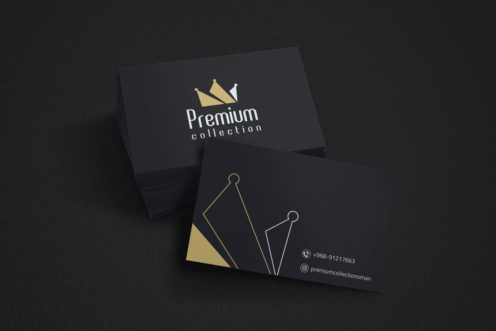 Premium shoe shop logo and business card design displayed on a professional mockup, showcasing cohesive footwear retail branding for Oman-based boutique.
