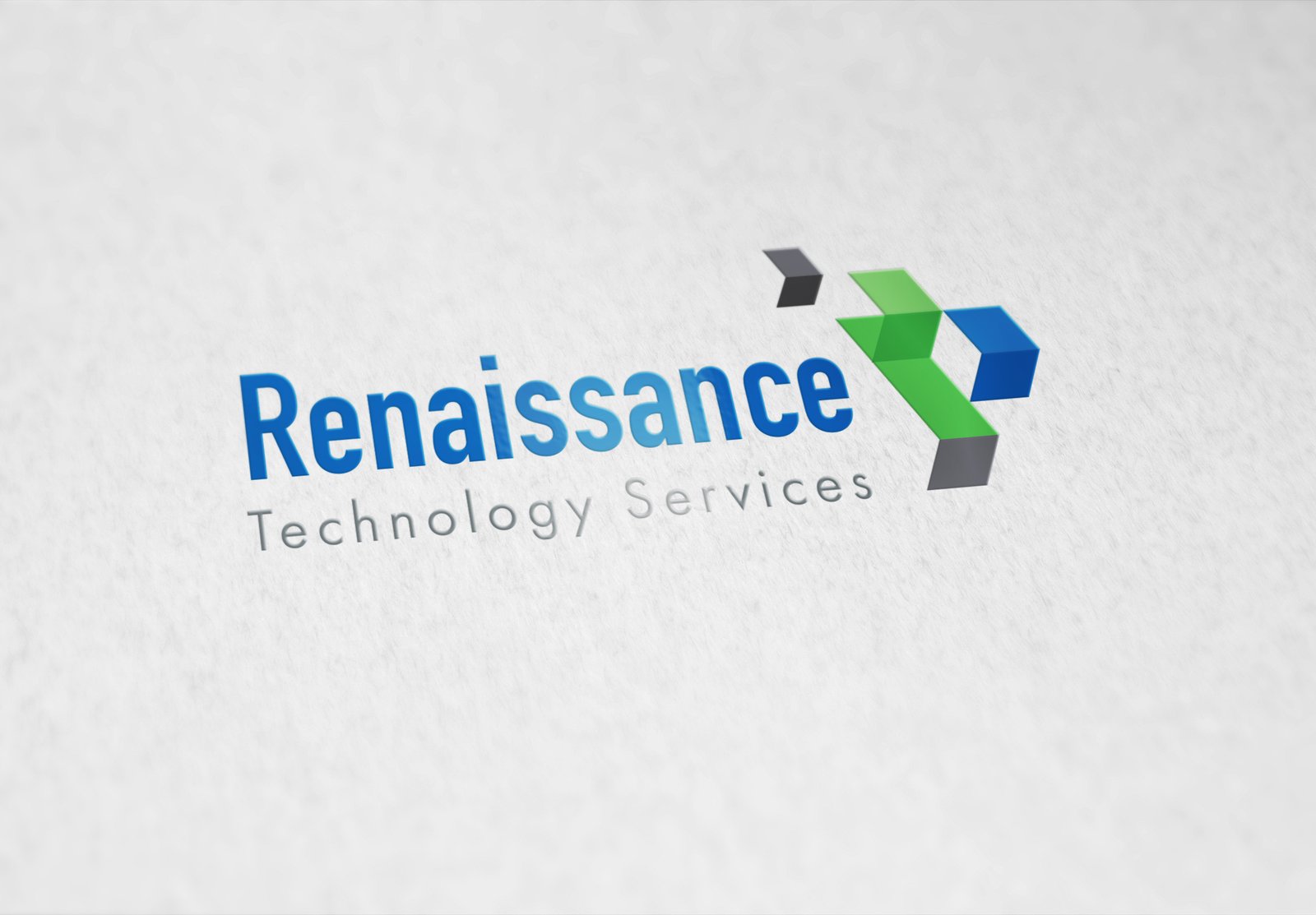 Renaissance technology services logo mockup showcasing modern technology services logo design in Oman with clean digital aesthetic