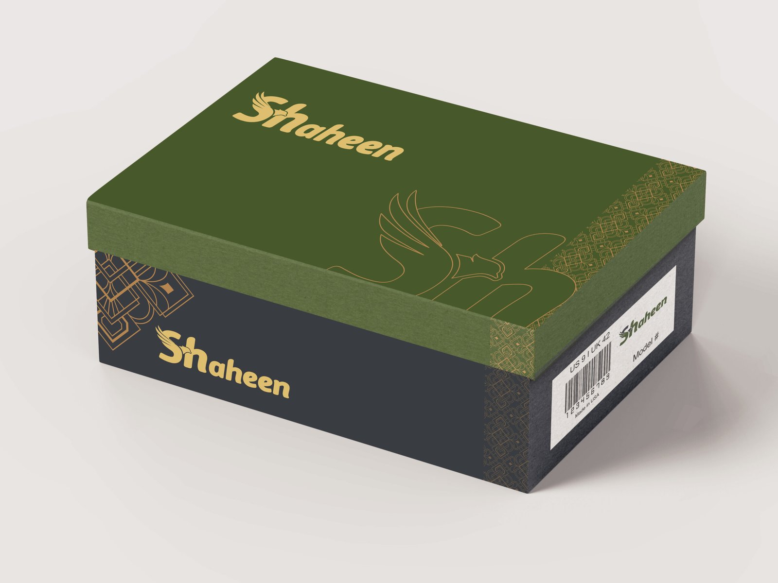 Shaheen shoe shop logo mockup featuring modern footwear retail branding design for Oman market