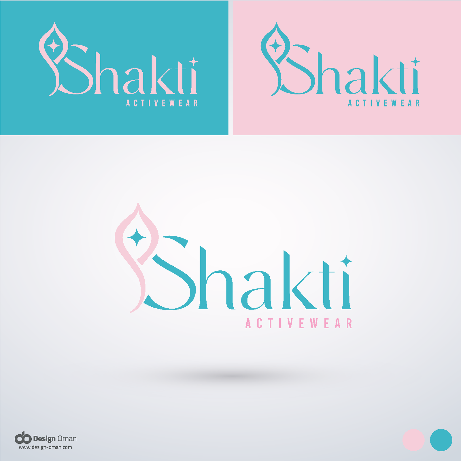 Women activewear logo design Oman showcasing modern athletic branding with dynamic typography and vibrant color palette