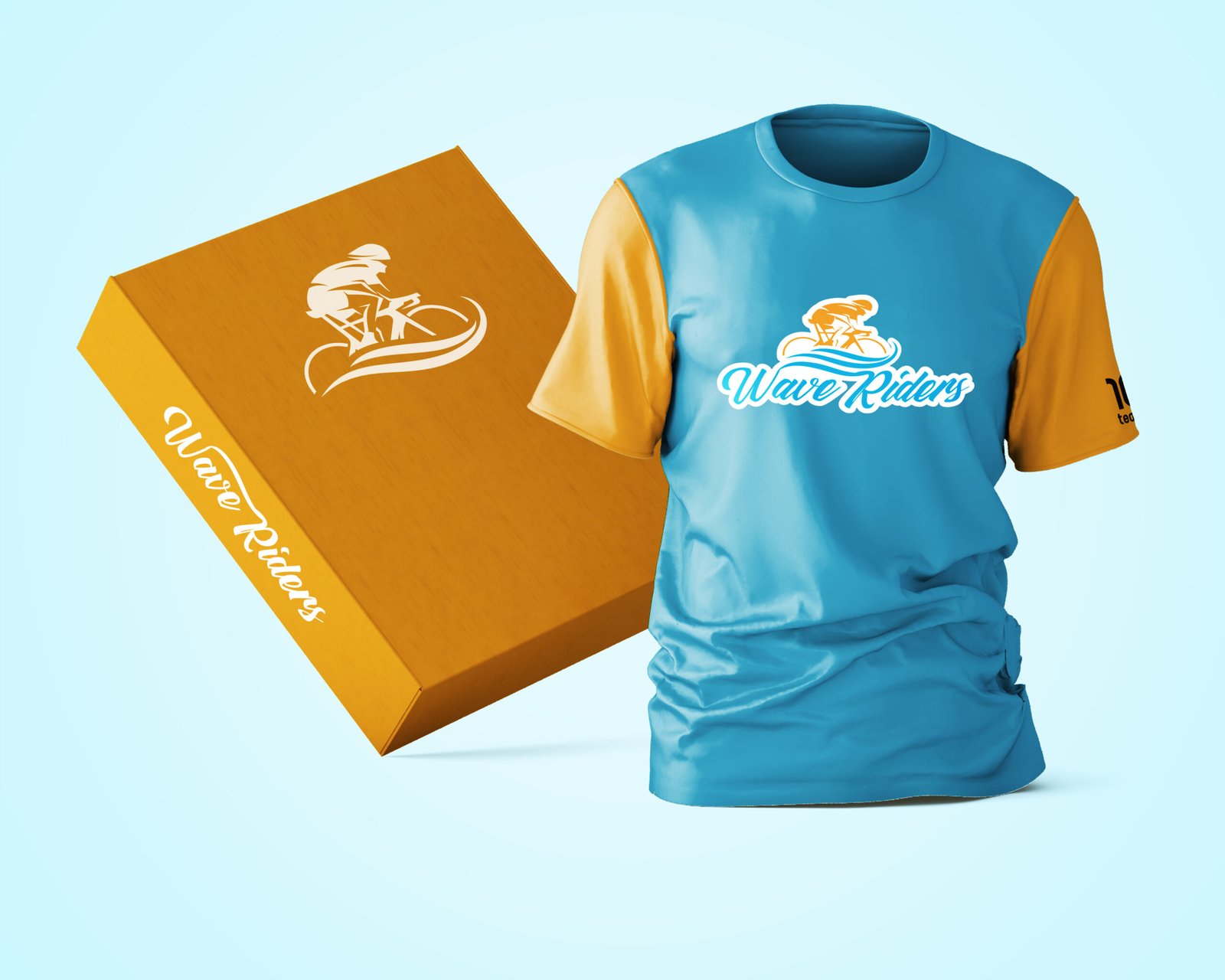 Wave Riders sports group logo design Oman featuring dynamic wave and rider imagery with energetic color palette
